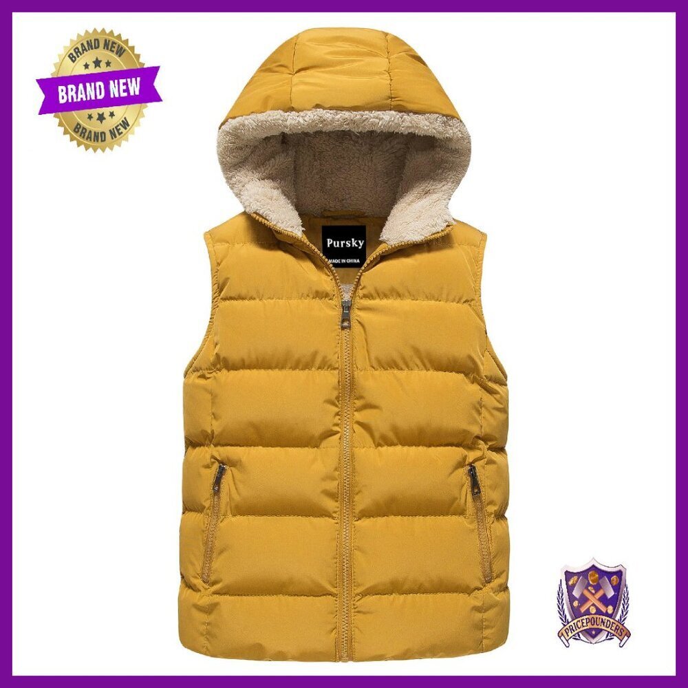 Kids Hooded Puffer Vest Flannel Lined Water-Resistant Winter Outerwear